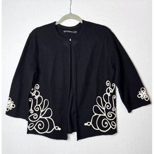 Gudrun Sjoden Cardigan Sweater Sz S Black Wool Floral 3/4 Sleeve Feminine Jacket